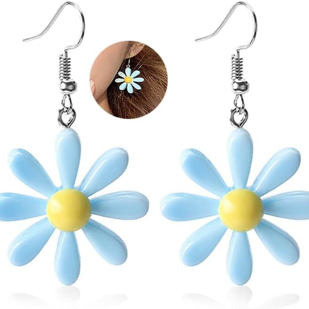 Acrylic Yellow Flower Daisy Dangle Earrings - Wild Lily Petals Hawaii Plant Earr